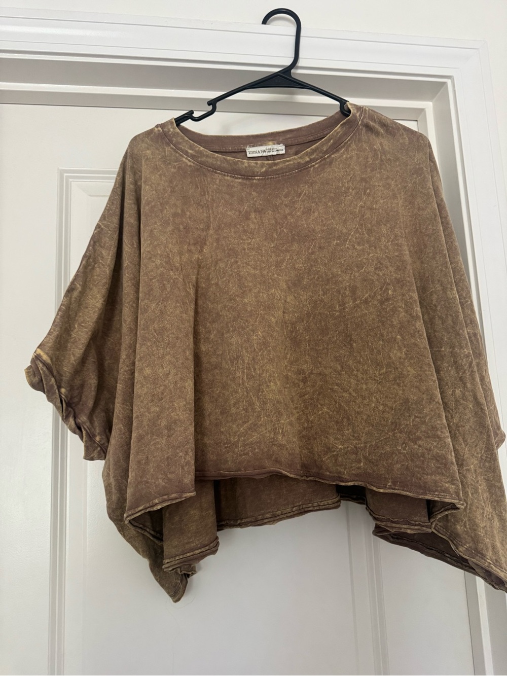 Zenana Washed Brown Cropped Boxy Top